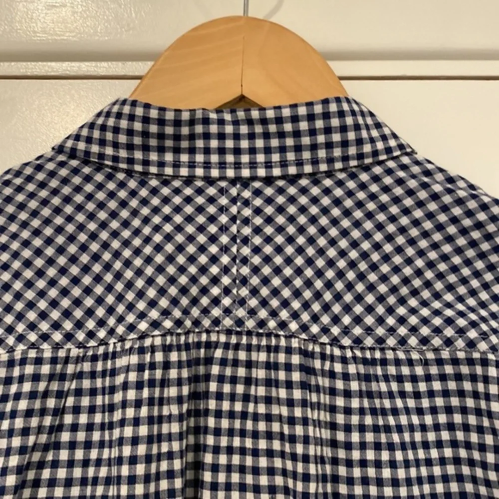 J. Crew Gathered Popover Top in Microgingham Sz 4 Navy and White - Picture 7 of 7